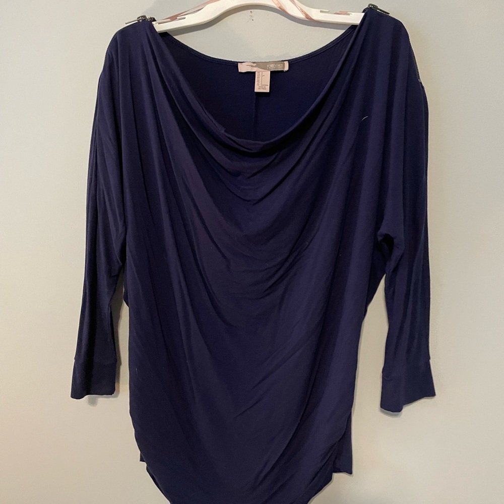 Blue casual shirt with zippers on shoulders